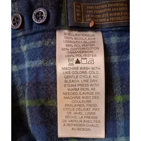 Pendleton Mens size Large Trail Shirt Blue Virgin Wool Button Up Elbow Patch - Picture 5 of 9